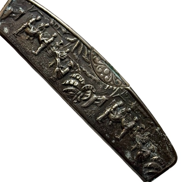 Antique Denmark Repousse Silverplate Case Comb outdoor farming Scene Hans Jensen - Picture 6 of 6